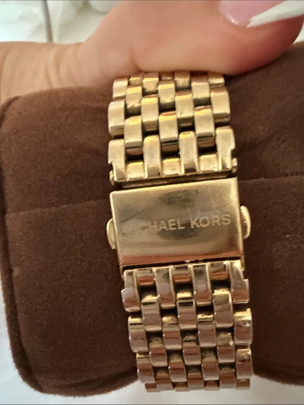 Michael Kors Gold and White Crystal Bezel Chronograph Watch